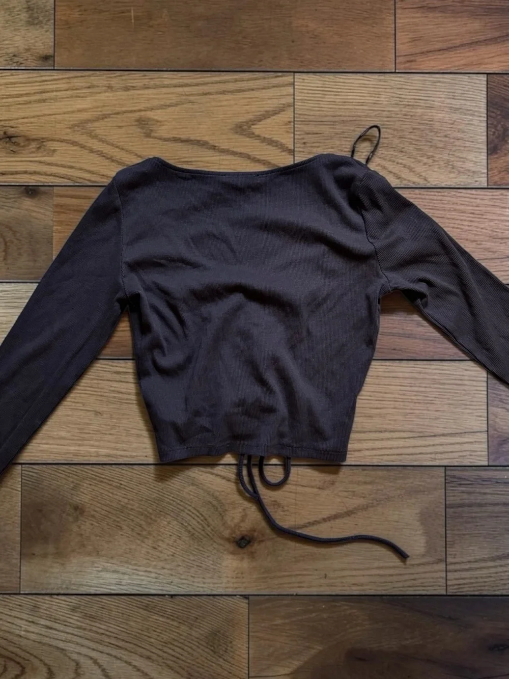 Zara Women’s Chocolate Brown Ruched Long Sleeve Crop Top Size L